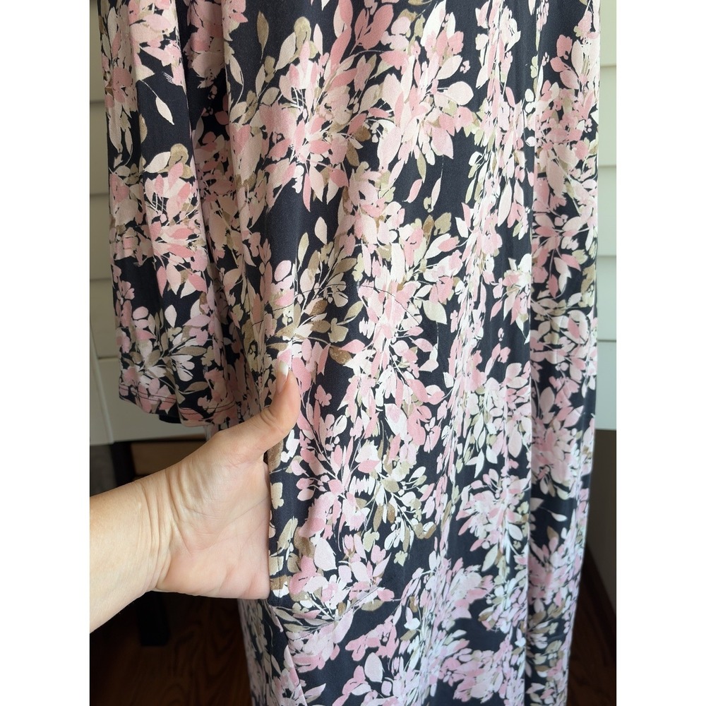 J. Jill Wearever Collection Dress L Shift Double V-Neck Pleat Floral Pockets - Picture 5 of 12
